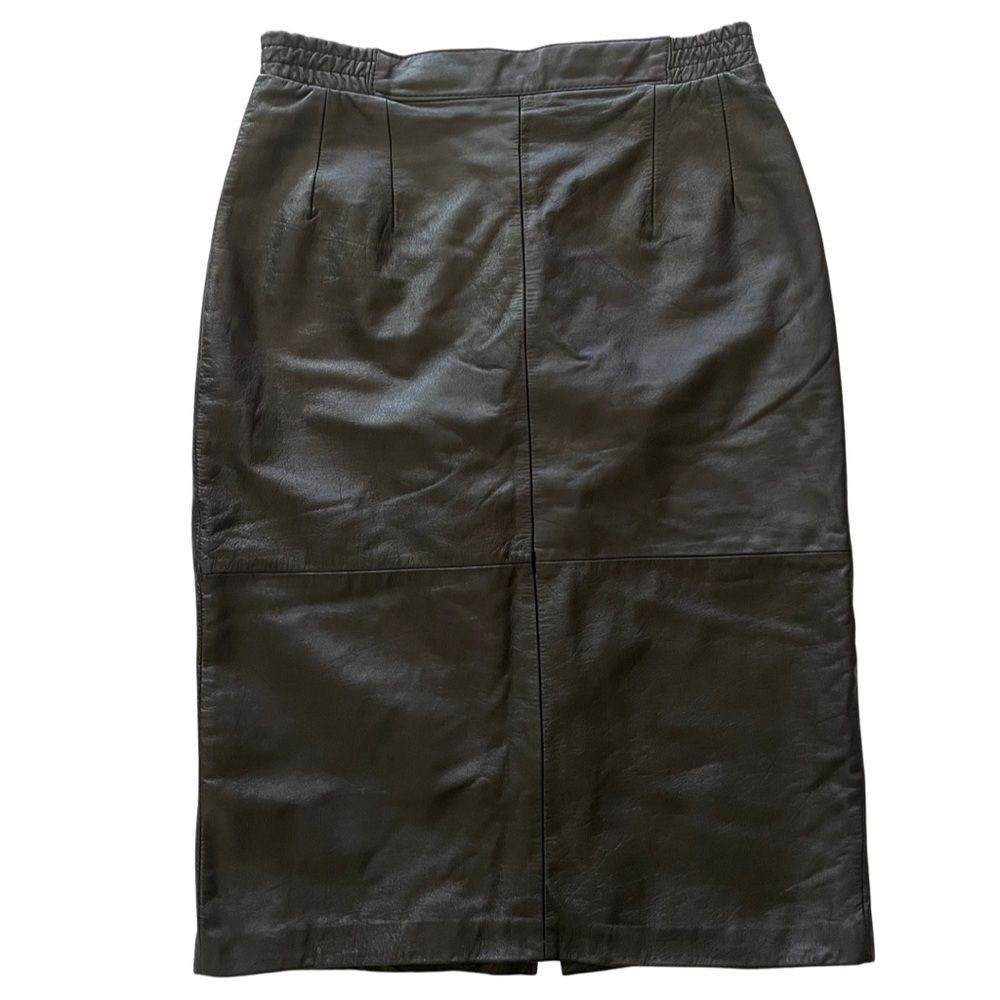 VINTAGE Diversity Genuine Leather Pencil Midi Skirt Black